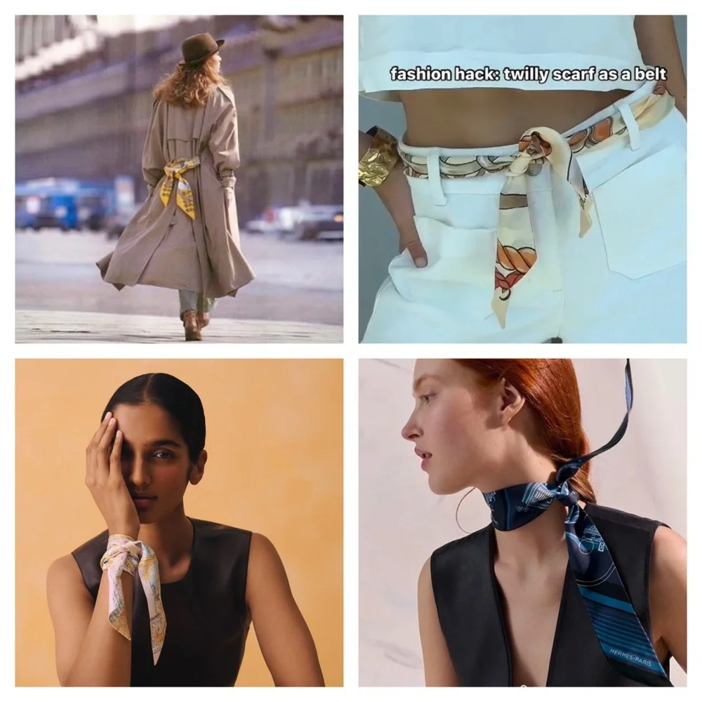 💕HERMES Silk Twilly Ribbon Scarf "Jeu de Soie Uniforme" • Rose Vif, Noir, Rose - Picture 12 of 15